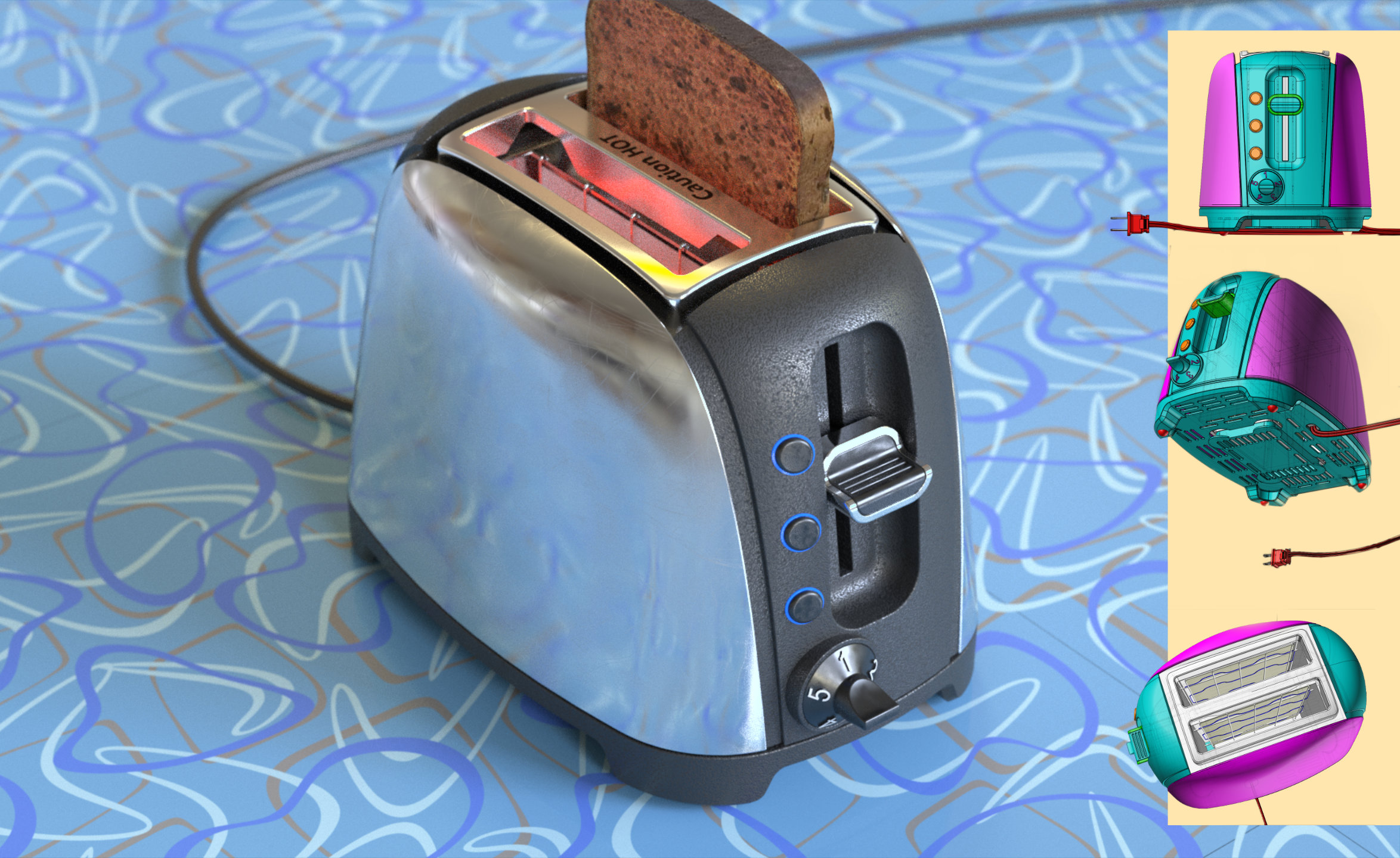 solid model of a toaster and rendering
