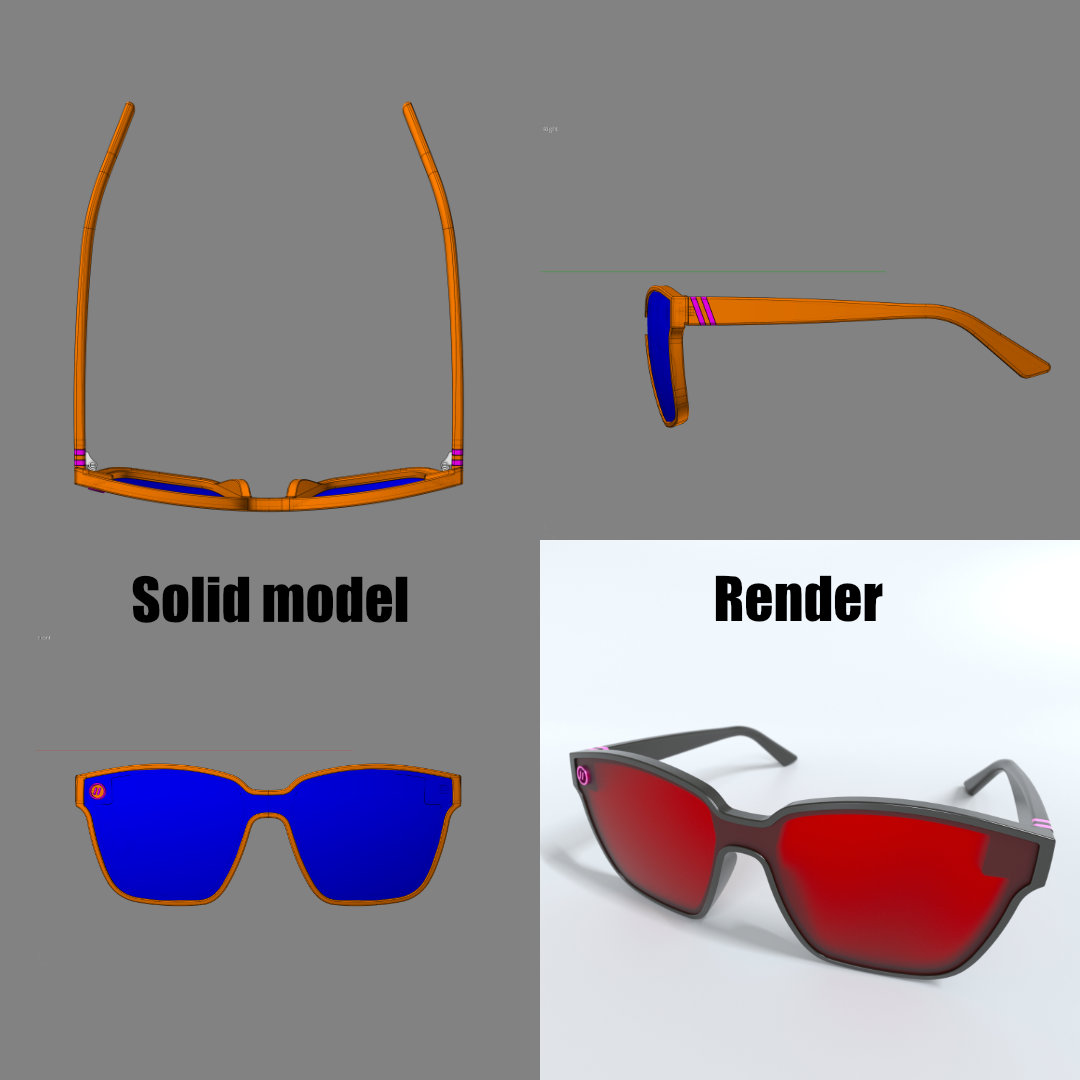 solid surface model and rendering of sunglasses