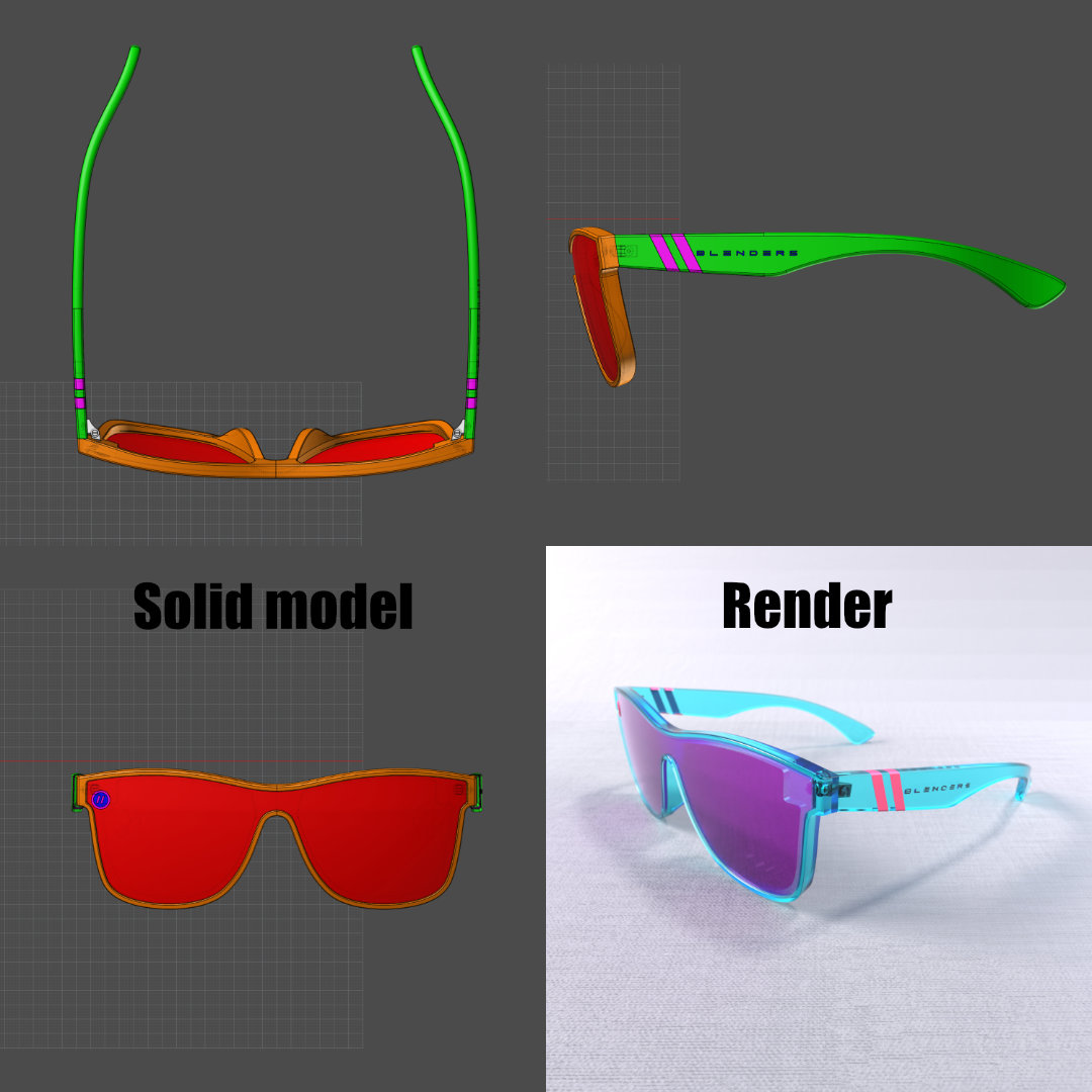 nurbs modeling of a set of sunglasses and render to show how it looks