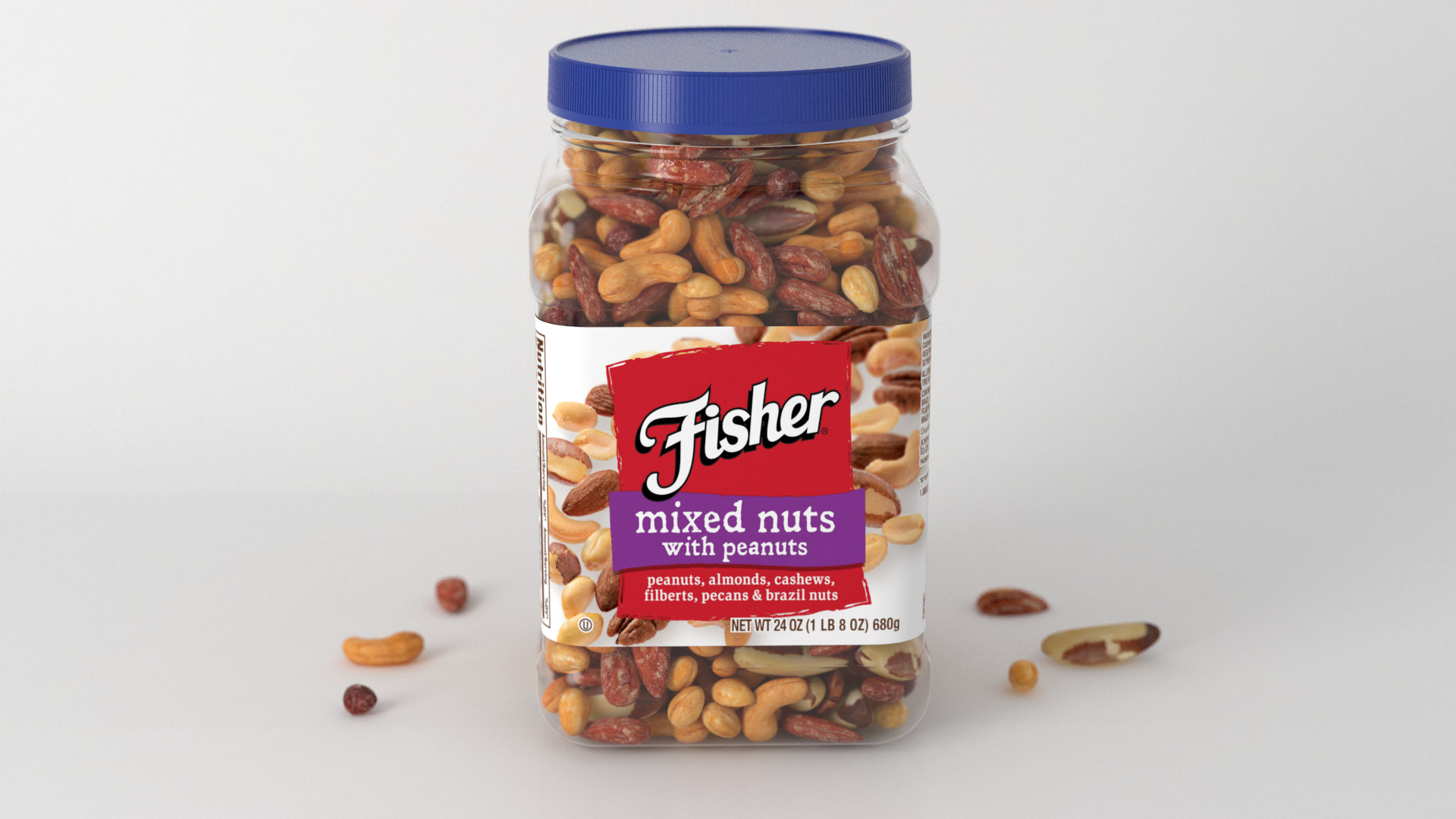 product rendering of a 3d model of a container of nuts